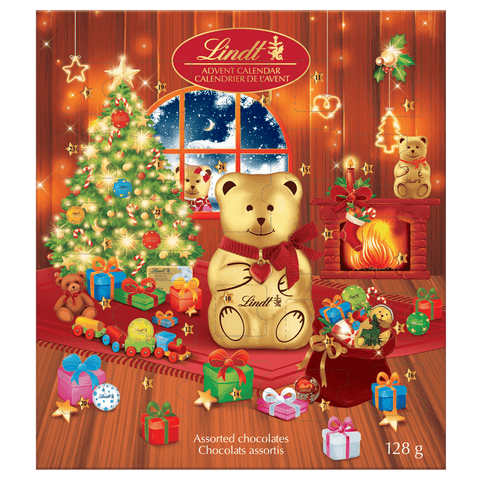 Calendrier de l'Avent Lindt TEDDY, assortiment de chocolats au lait, 128 g